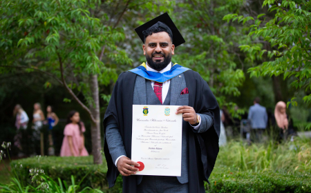 UCD alumnus Ibrahim Halawa at his graduation in 2024.